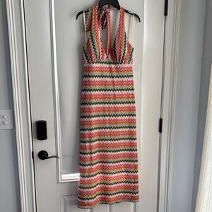 Colorful Zigzag Halter Maxi Dress